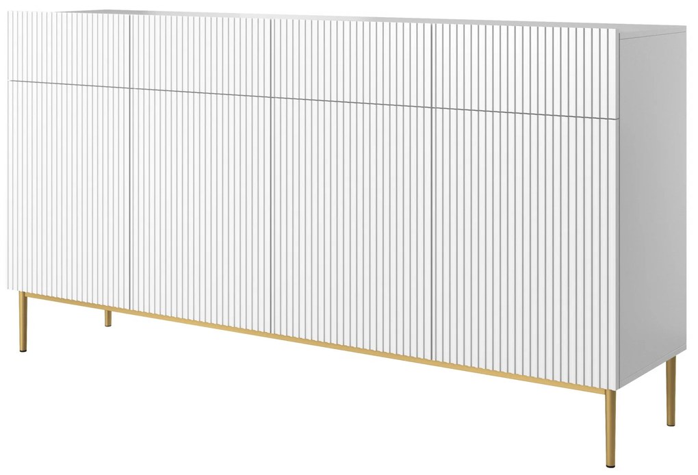 Nicole 200 cm-es komód négy fiókkal - matt fehér / arany lábak