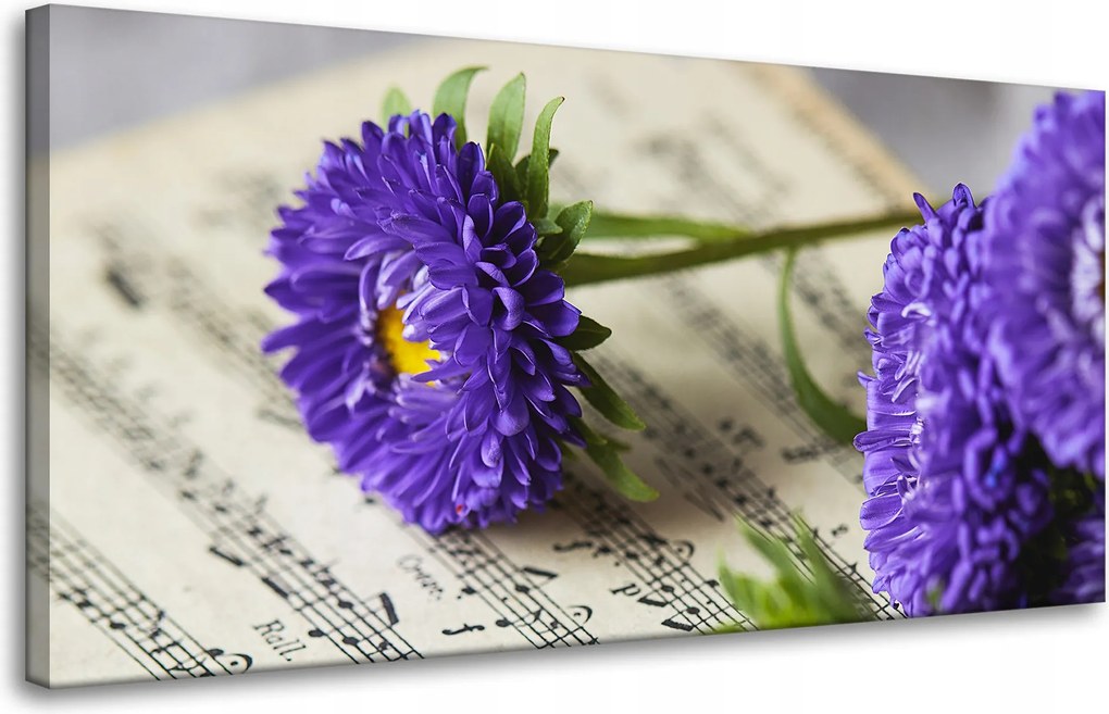 Vászonkép Zene Virágok a partitúrán 80x40