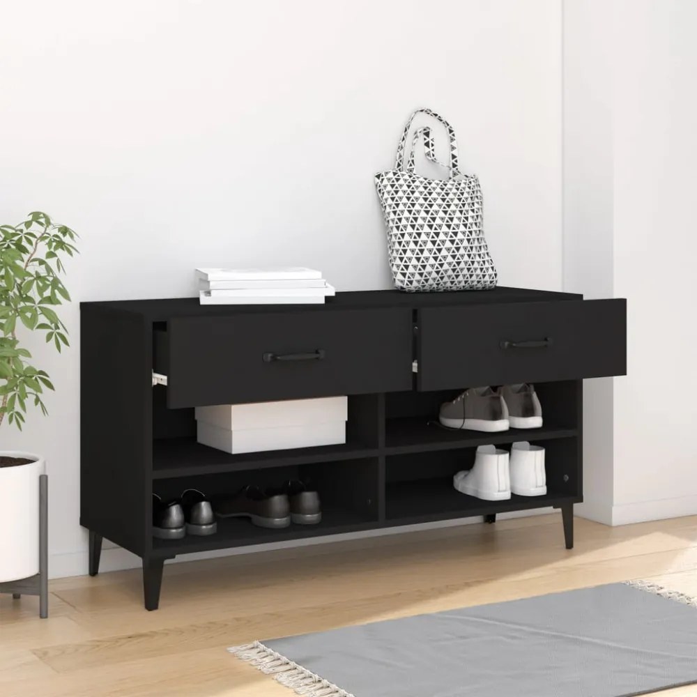fekete szerelt fa cipősszekrény 102x35x55 cm