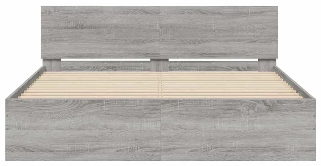 szürke sonoma színű ágykeret fejtámlával és LED-del 150x200 cm