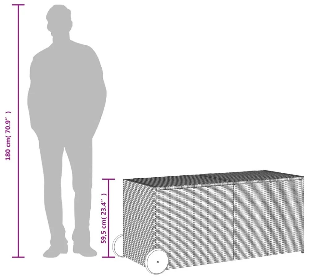 vegyes bézs polyrattan kerti tárolóláda kerekekkel 283 L