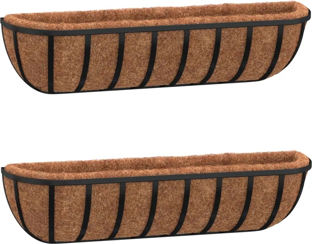 vidaXL 2 db fekete acél fali növénytartó kókusz béléssel 76x21x16 cm
