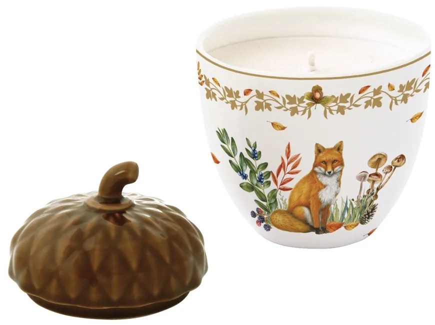 Forest Dream őszi gyertya porcelán tálkában fedővel 8,5x12 cm