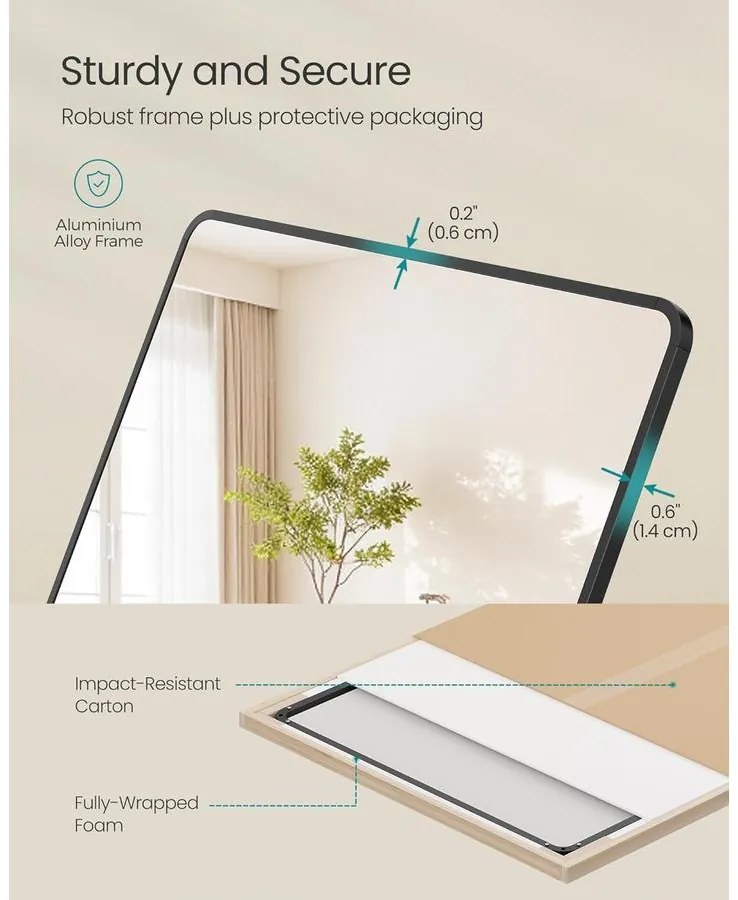 állótükör, 165 x 60 cm, fekete