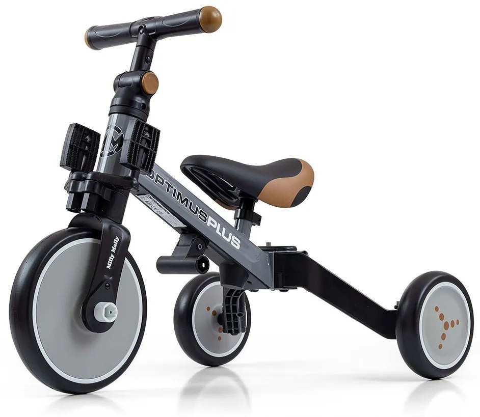 Gyerek háromkerekű bicikli 4az1-ben Milly Mally Optimus Plus tolókarral grey
