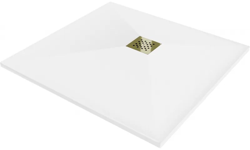 Mexen Stone+ kompozit zuhanytálca négyzet alakú 90 x 90 cm, fehér, arany fedél - 44109090-G