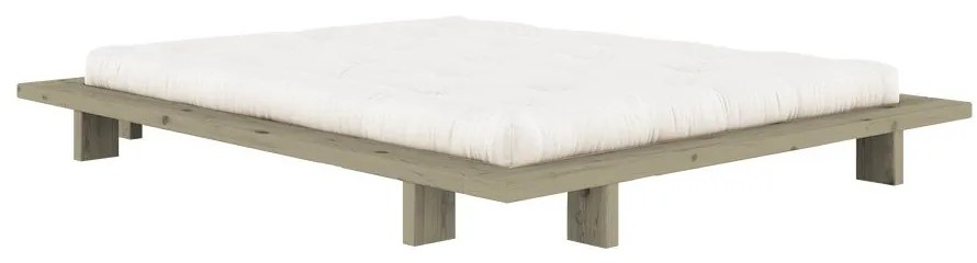 Zsályaszínű borovi fenyő franciaágy ágytámla nélkül, ágyráccsal 160x200 cm Japan – Karup Design