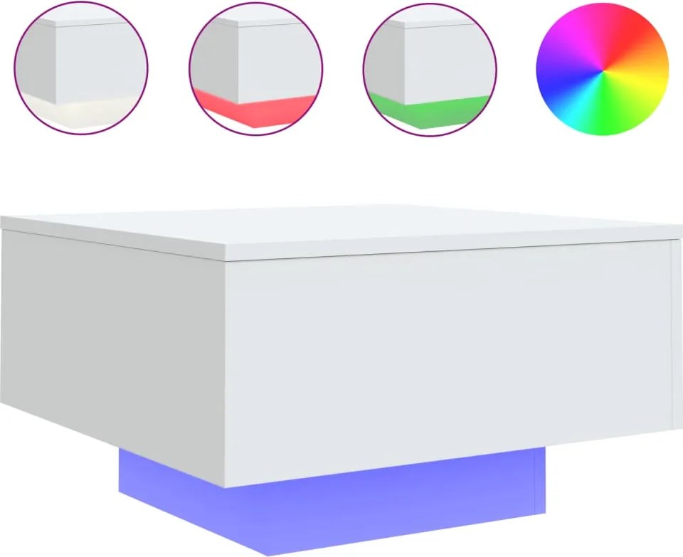 vidaXL fehér dohányzóasztal LED-lámpákkal 55 x 55 x 31 cm