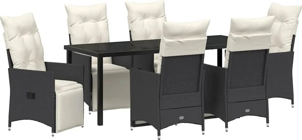vidaXL Kert étkező szett párnával 7 pcs Fekete polirattan