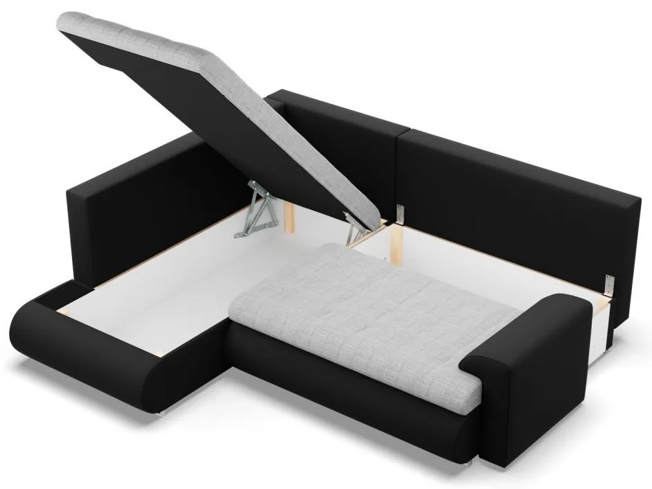 Tokio sarokkanapé, L alakú háttámlával, 2 ágyneműtartóval, fonott + műbőr, baloldali, szürke - fekete