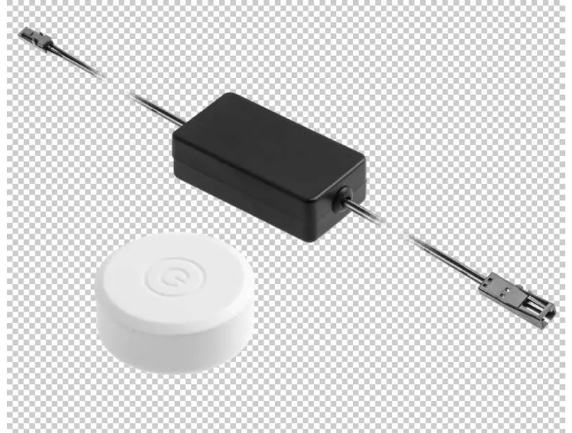 Kapcsoló, érintős, távvezérlős, fényerőszabályozóval, 12V, Max 60W, Mini AMP csatlakozóval, fehér N