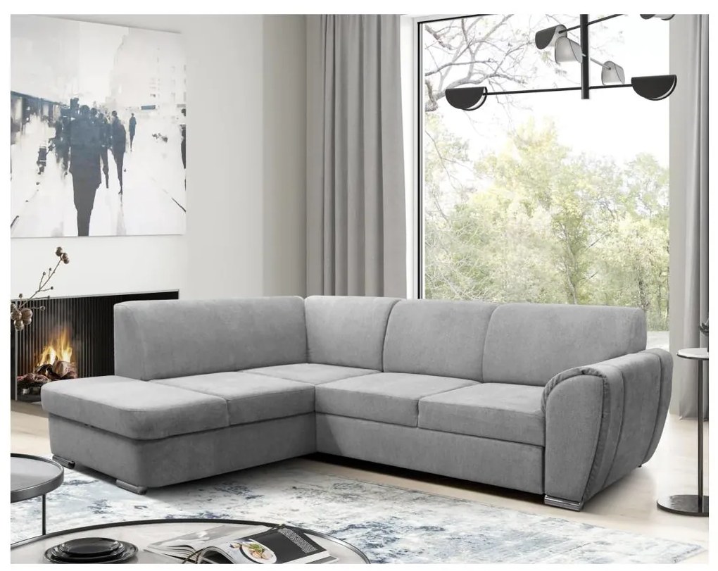 Kihúzható L alakú sarok ülőgarnitúra SERPA, balos, tárolóval, szürke