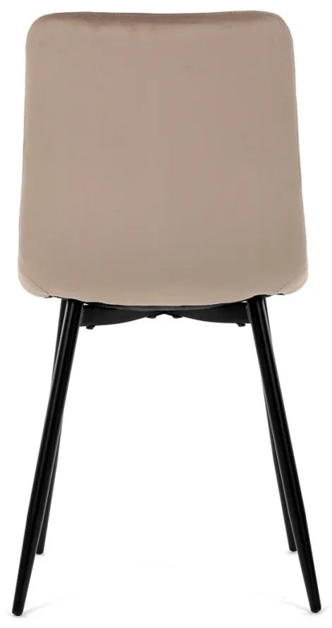 Scaun de sufragerie, material din catifea de culoarea trufei, picioare metalice negre