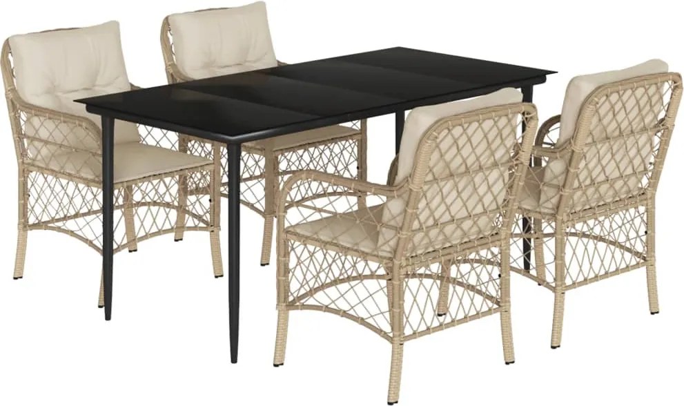 vidaXL 5 részes bézs polyrattan kerti étkezőgarnitúra párnákkal