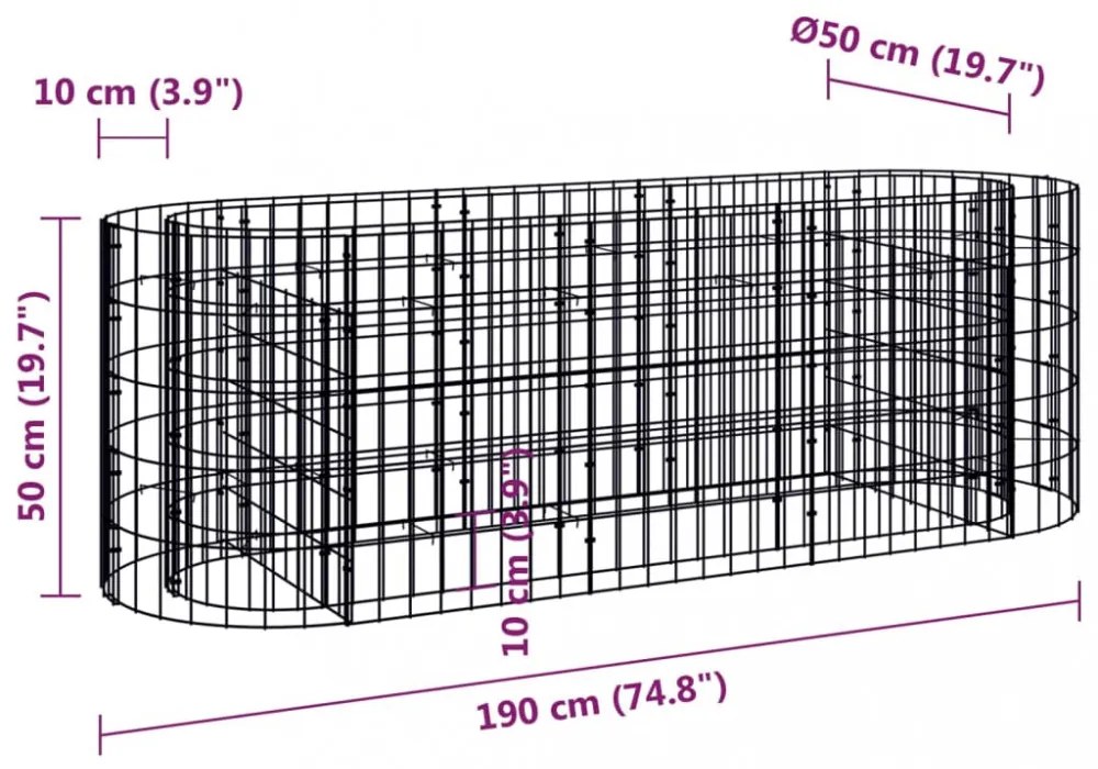 horganyzott vas gabion magaságyás 190 x 50 x 50 cm