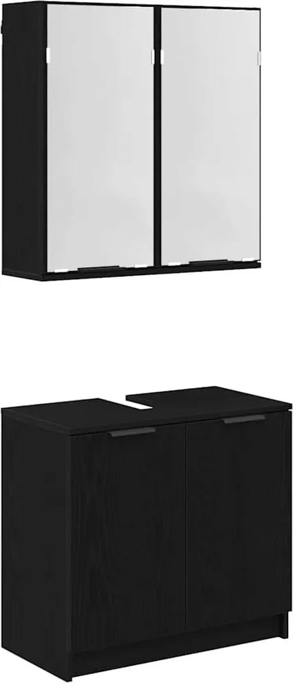 vidaXL Fürdőszobai Szekrény Szett polcokkal 2 pcs Fekete tölgy Faanyag