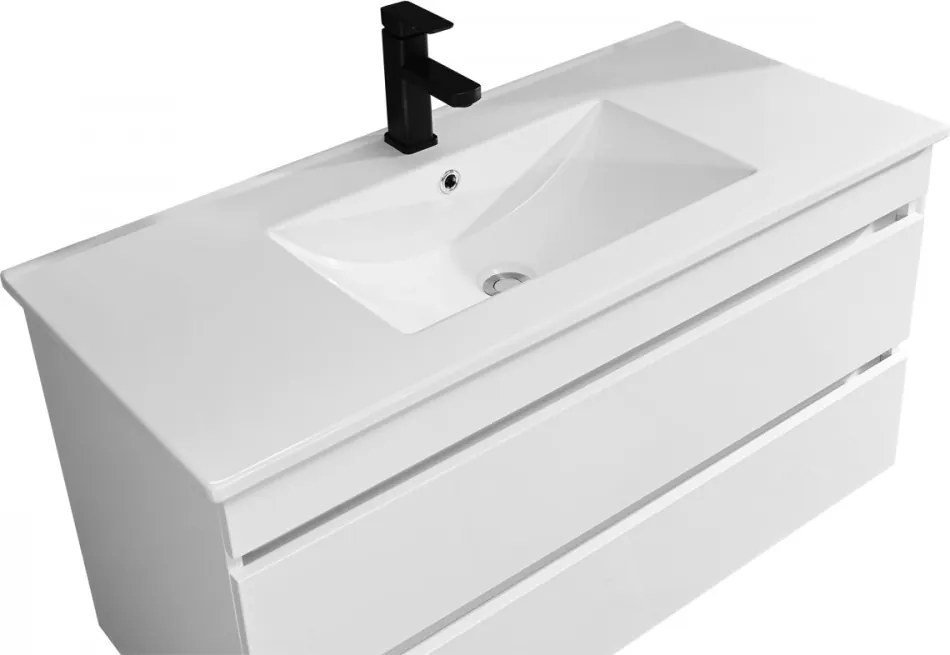Cube 100 alsó fürdőszobabútor kerámia mosdóval 2 fiókos, magasfényű festett fehér