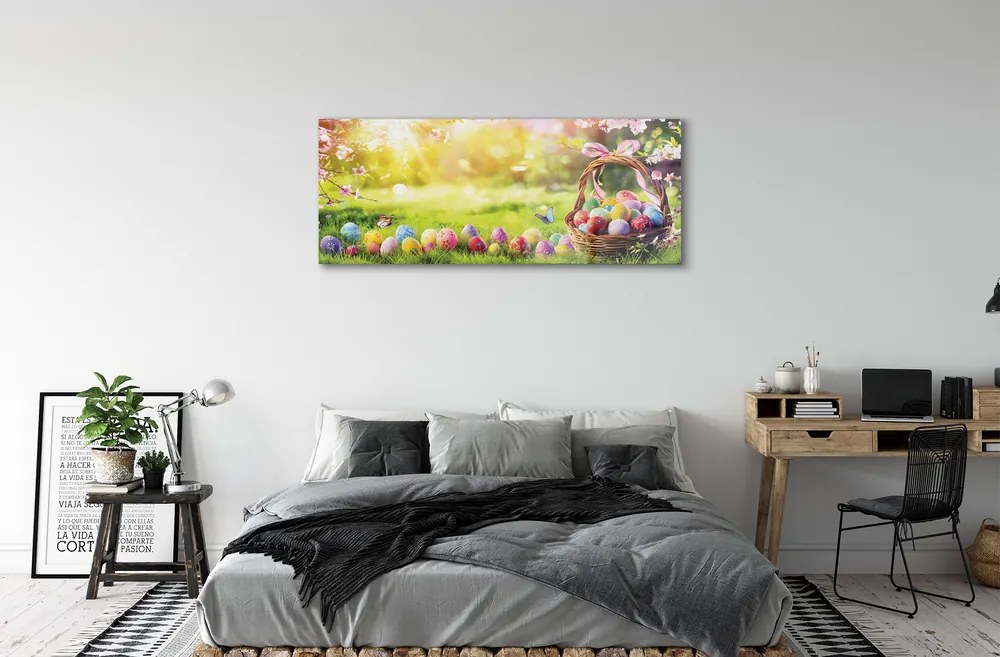Üvegképek Kosár tojás virág rét 120x60cm