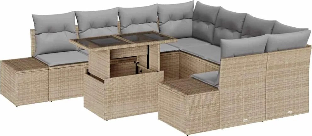 vidaXL Kerti Kanapé Szett párnával 9 pcs Beige és Világosszürke