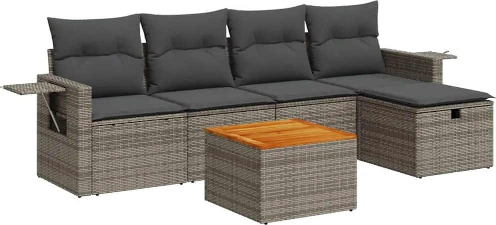 vidaXL 6 részes szürke polyrattan kerti ülőgarnitúra párnákkal