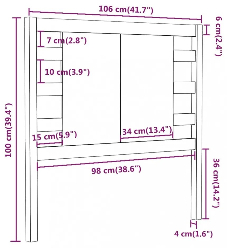 szürke tömör fenyőfa fejtámla 106 x 4 x 100 cm