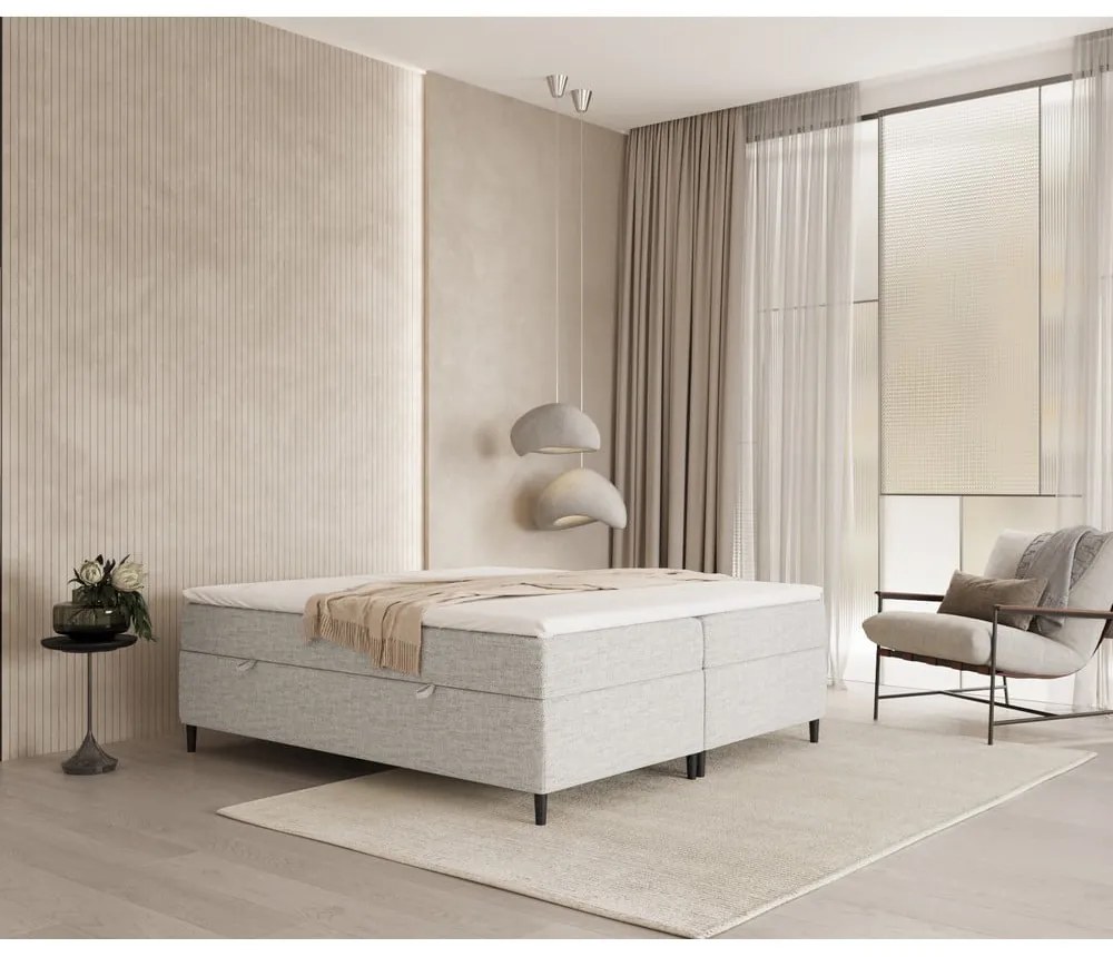 Világosszürke ágyneműtartós boxspring ágy 160x200 cm Araya – Maison de Rêve