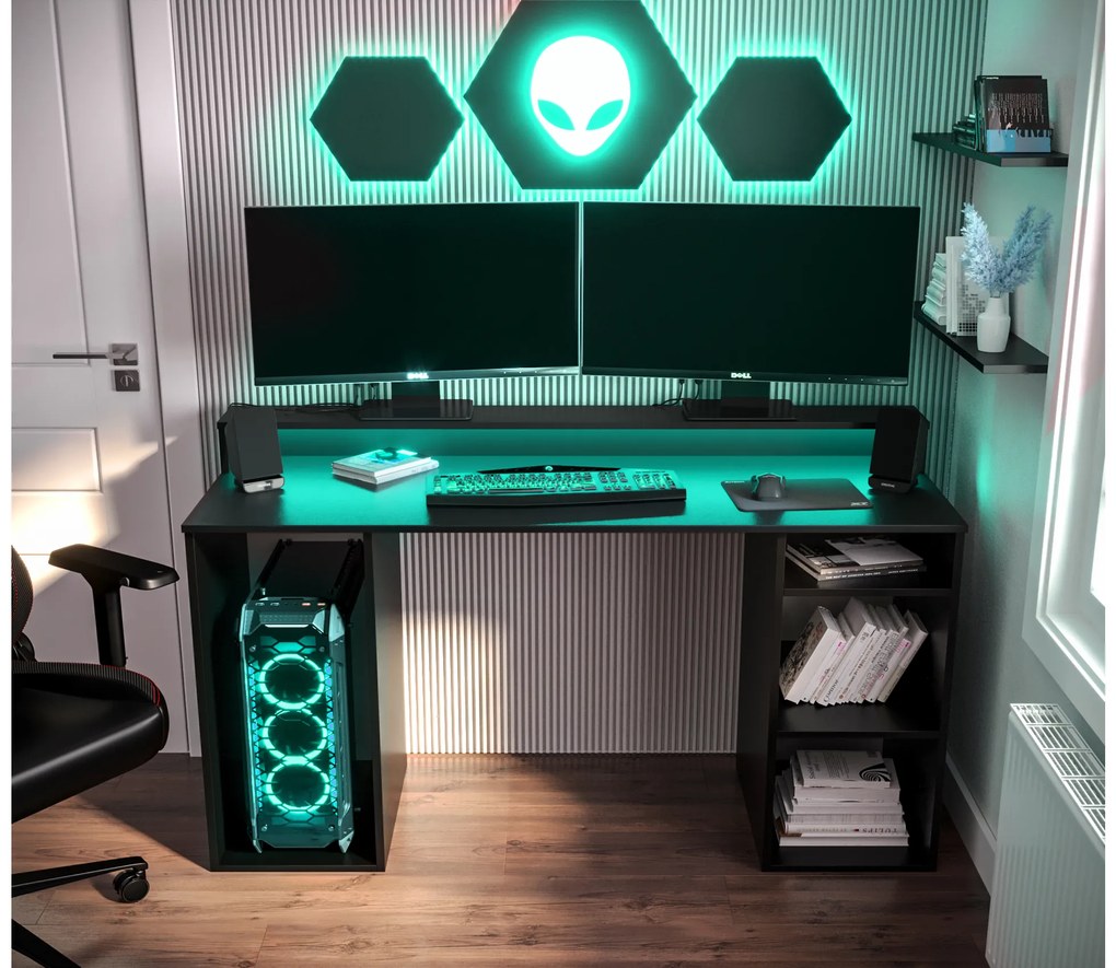Sarok Gamer PC asztal Garrick 1 (fekete) (LED RGB világítással). 1064134