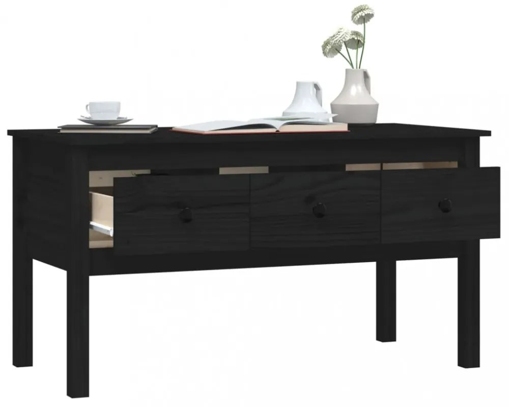fekete tömör fenyőfa dohányzóasztal 102 x 49 x 55 cm