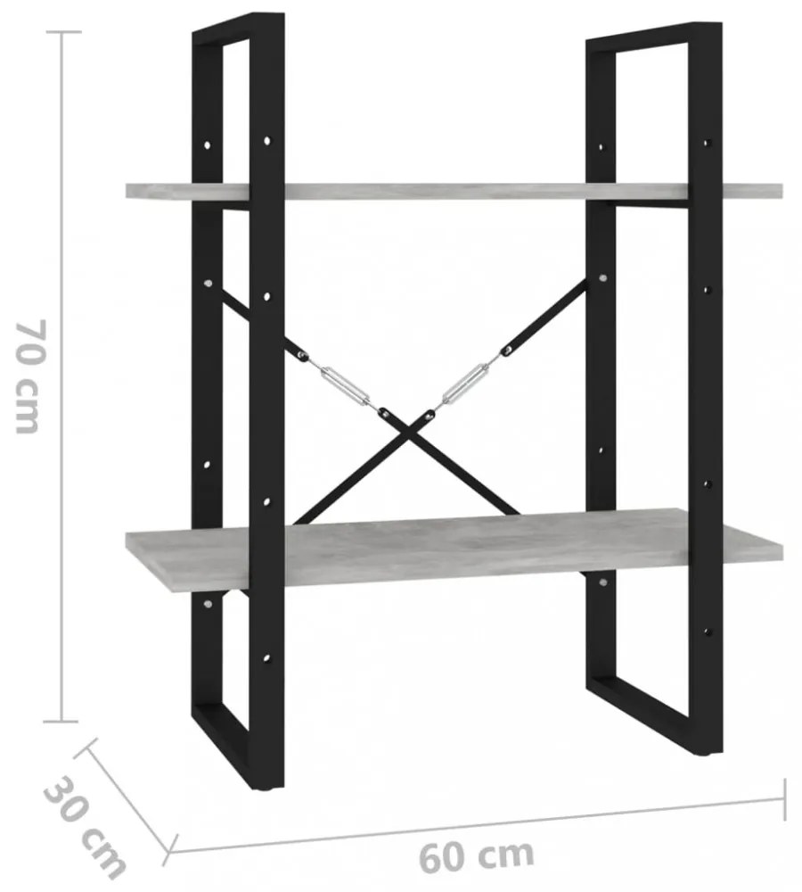 kétszintes betonszürke szerelt fa könyvszekrény 60 x 30 x 70 cm