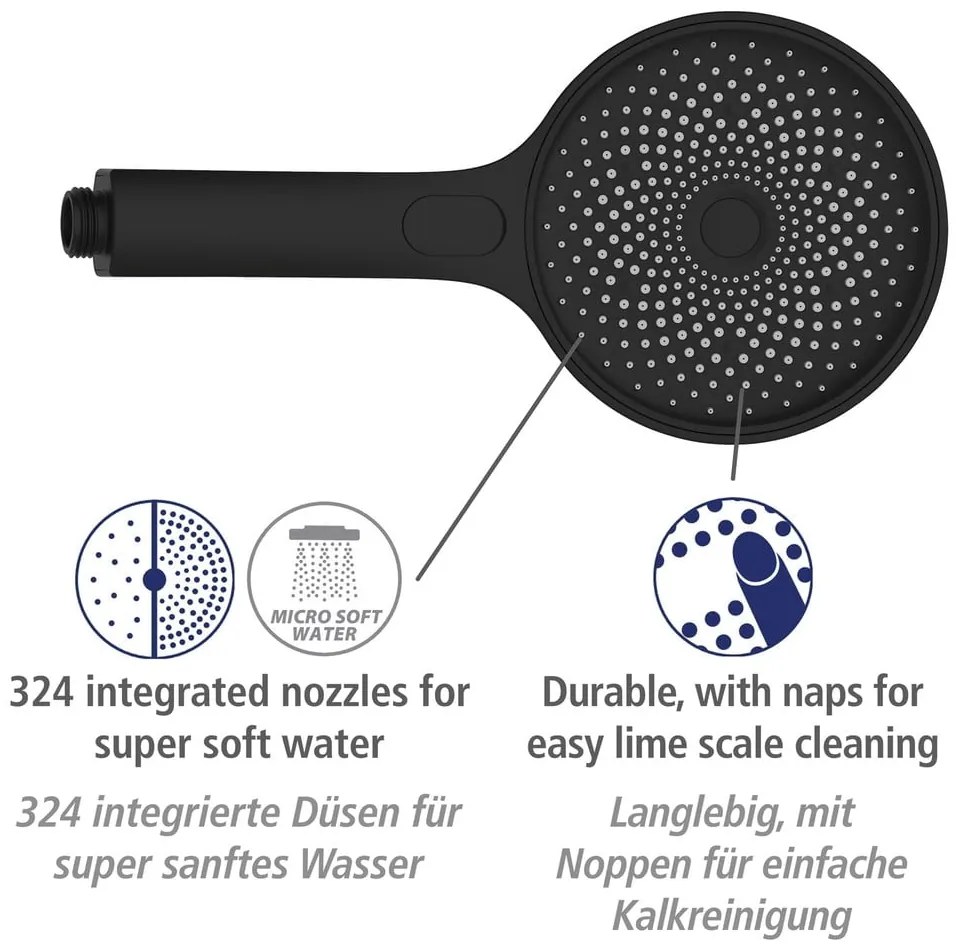 Fekete rozsdamentes acél zuhanyszett 120 cm Soft Water – Wenko