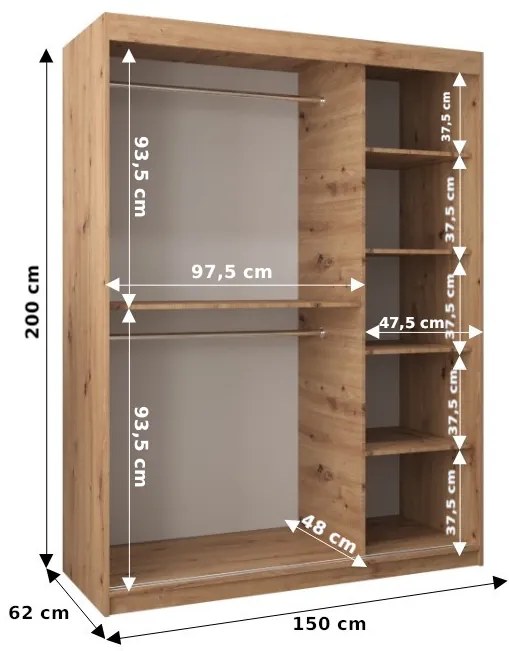 Ruhásszekrény 150 cm Toki (matt fekete + matt fehér). 1064821