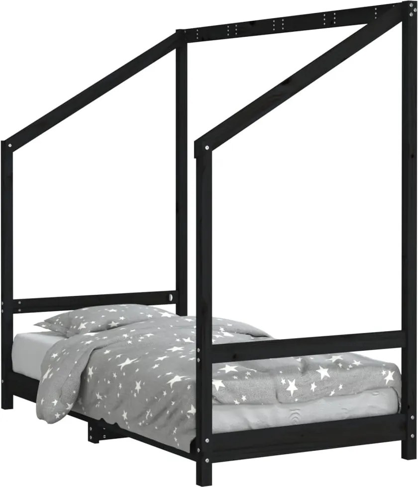vidaXL fekete tömör fenyőfa gyerekágykeret 80 x 160 cm