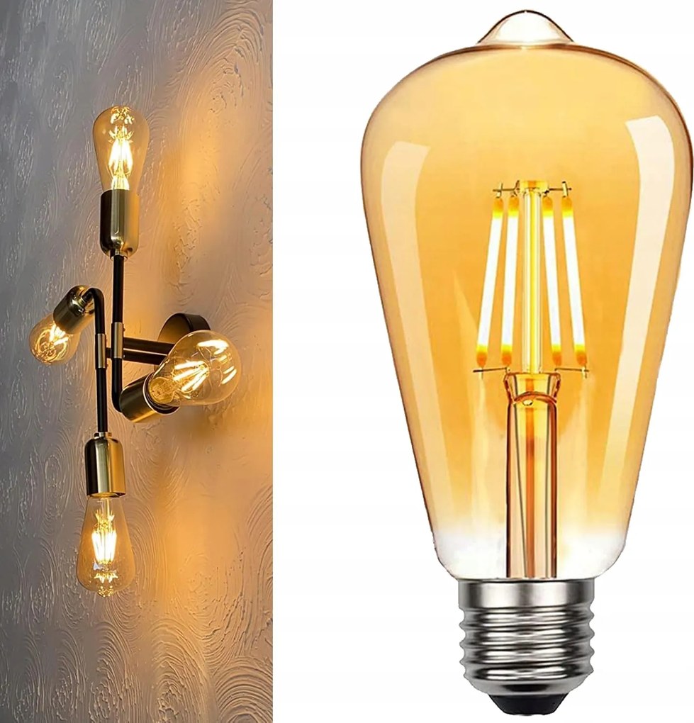 6 Db Led izzó E27 Filament 4W meleg Edison Retro Dekoratív Izzó