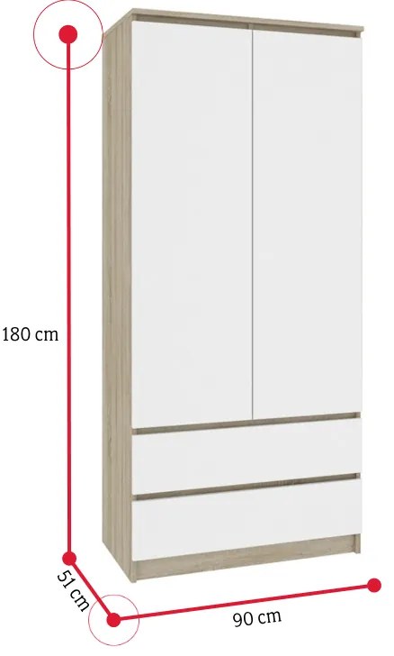 ARIVA S90 szekrény, 90x180x51, sonoma/fehér + kiegészítés