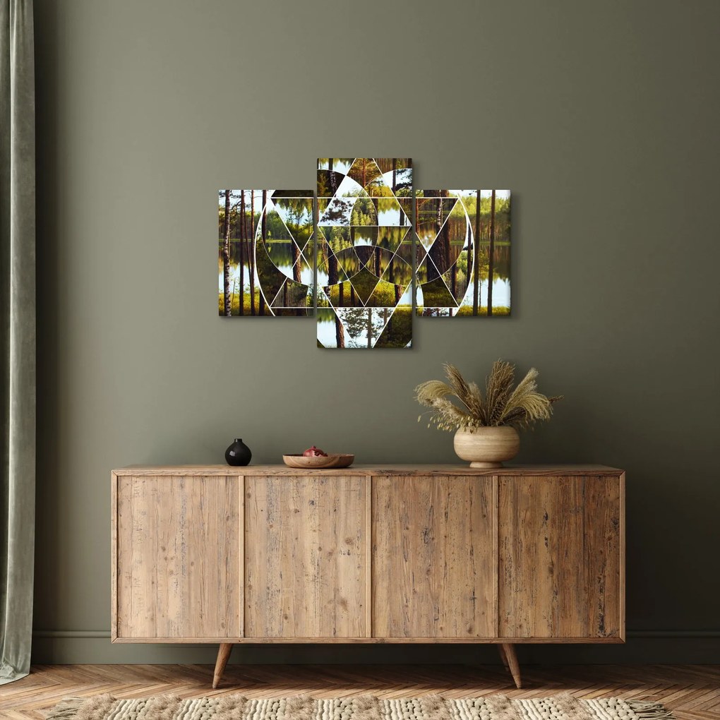 Kép - Geometrikus kollázs a skandináv erdők hátterében (90x60 cm)