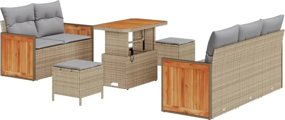 vidaXL Kerti Kanapé Szett 10 pcs Beige és Világosszürke polirattan