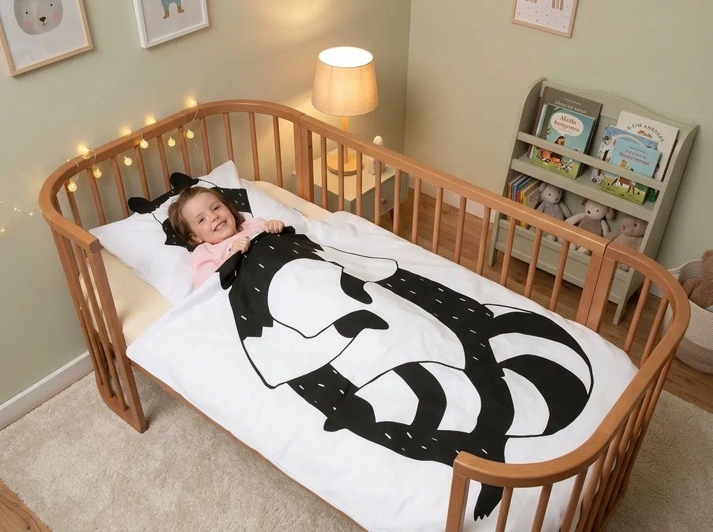 Pamut ágynemű kiságyba RACCOON fekete-fehér Ágyneműhuzat mérete: 40 x 60 cm | 100 x 135 cm