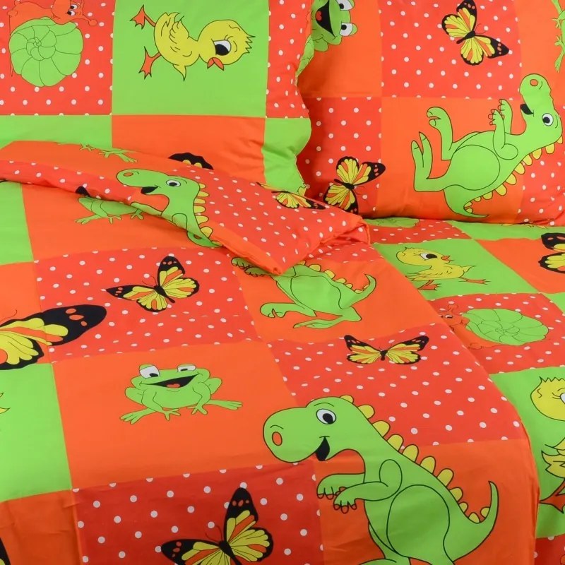 Piros Dinoszaurusz gyerek pamut ágyneműhuzat TiaHome - 1x Párna 90x70cm, 1x Paplan 140x200cm