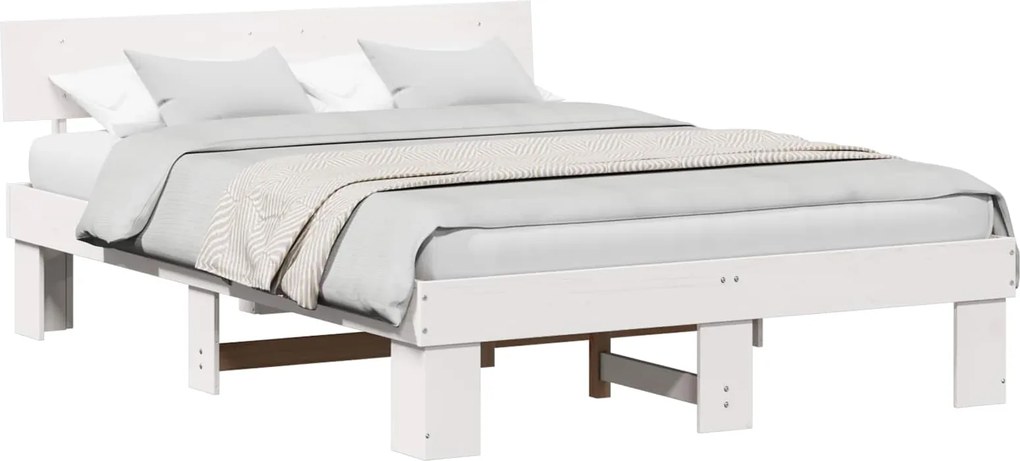 vidaXL Ágykeret fejtámlával Fehér 140 x 200 cm Tömör fenyőfa