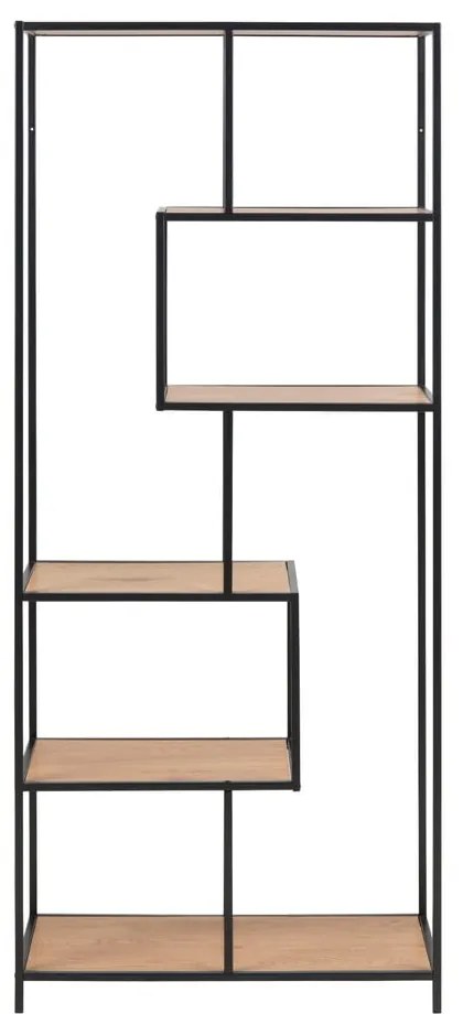 Fekete-natúr színű könyvespolc tölgyfa dekorral 77x185 cm Seaford – Actona