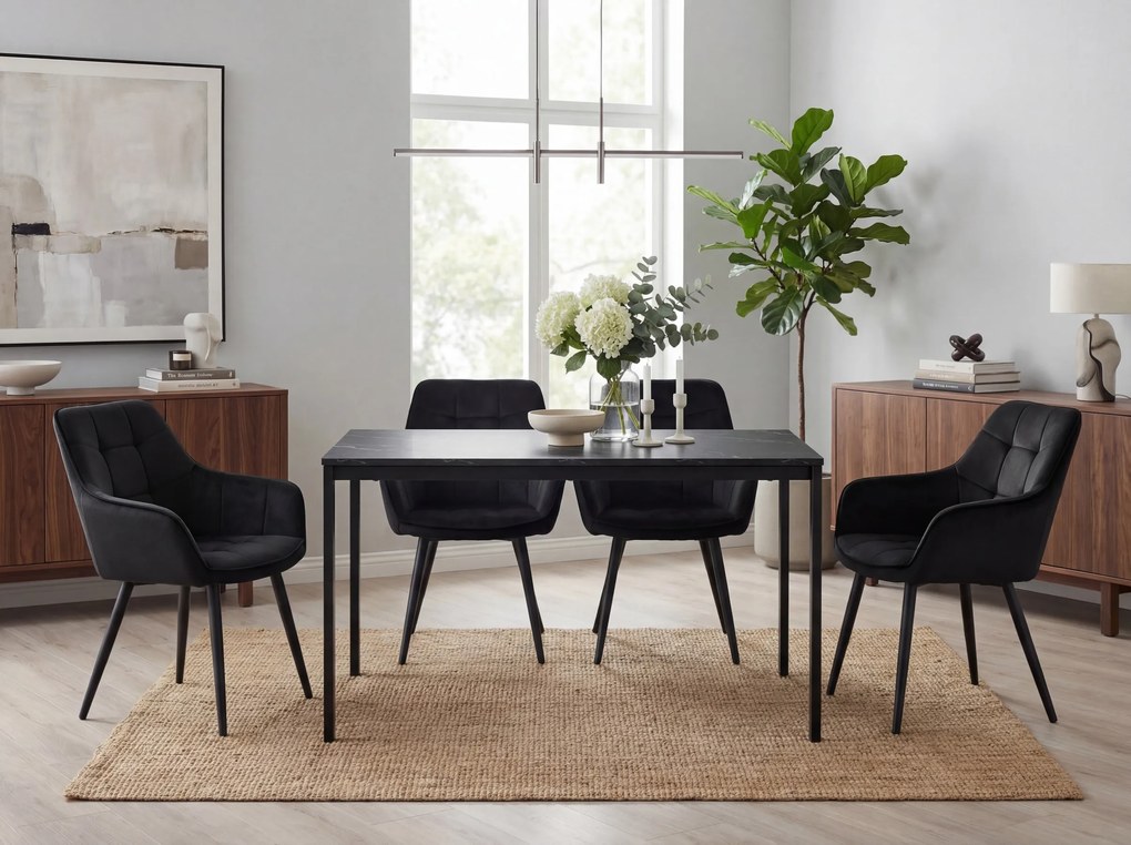 Étkezőszék VARSI VELVET fekete lábakkal, fekete