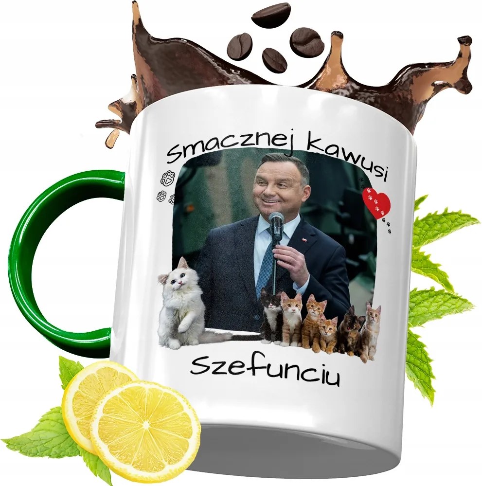 Zöld Bögre Andrzej Duda Elnök Ajándék Nyomtatott Fotóval