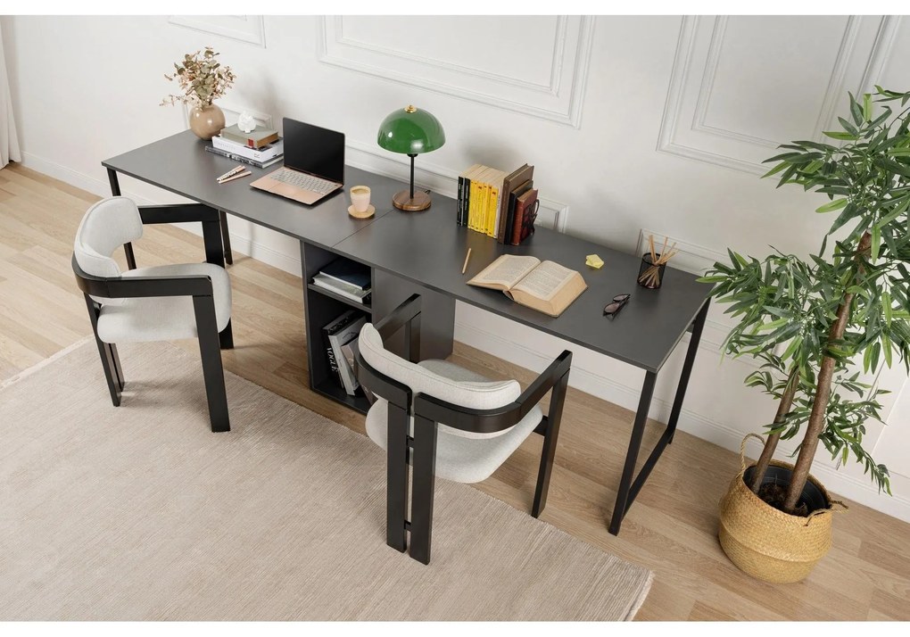 Íróasztal Twin Study Desk - Antracit, Fekete