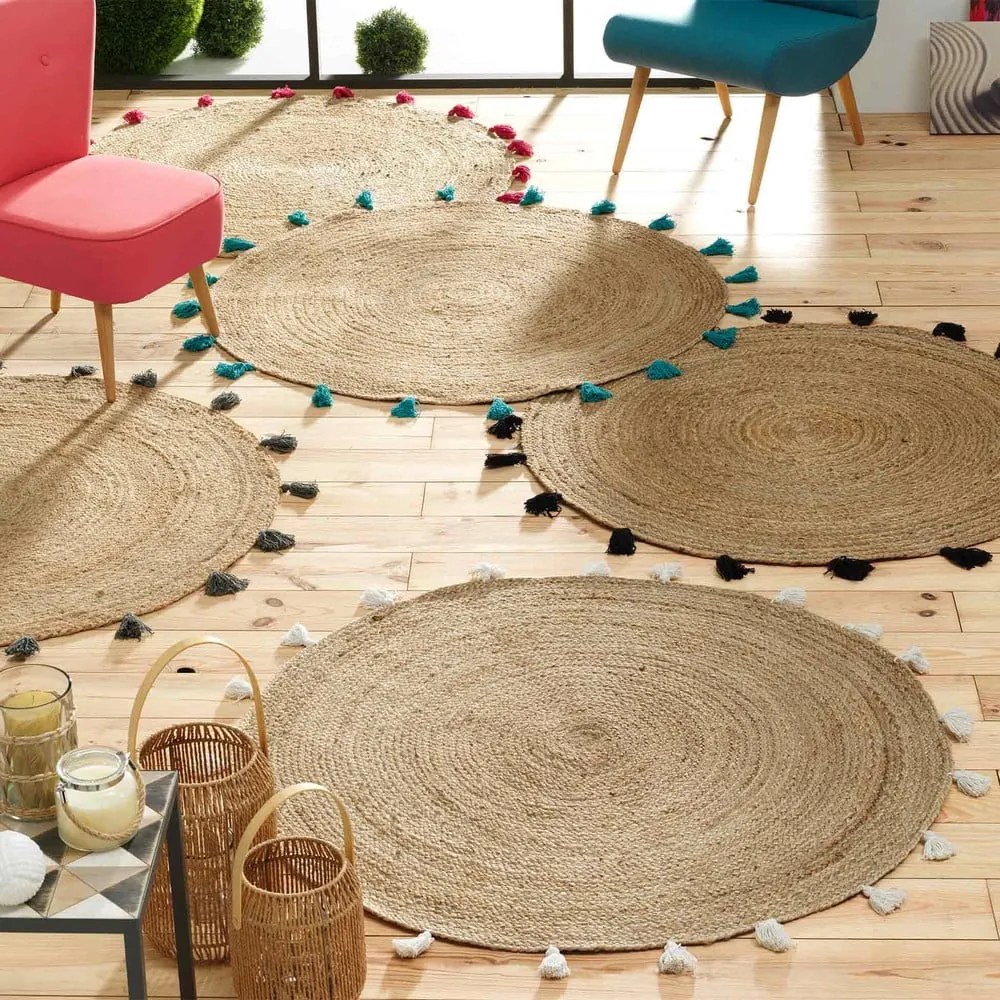 Fehér-natúr színű kerek szőnyeg ø 120 cm Shira – douceur d'intérieur