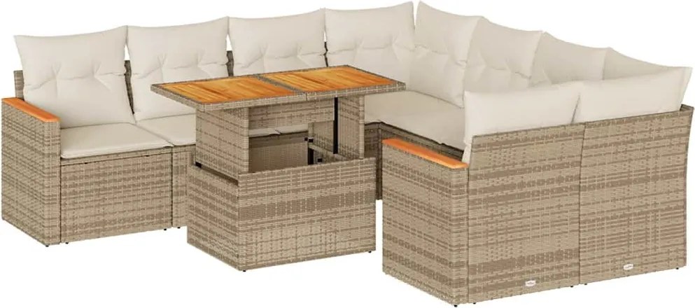 vidaXL 9 részes bézs polyrattan akácfa kerti ülőgarnitúra párnákkal