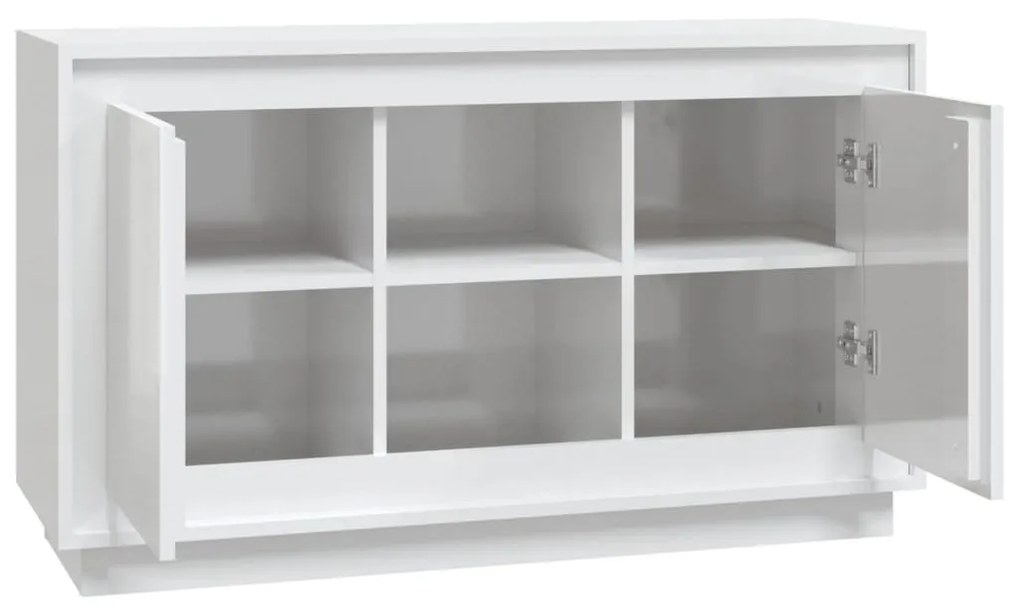 magasfényű fehér szerelt fa tálalószekrény 102x35x60 cm