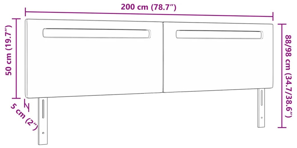 Fejtámla LED -es lámpákkal Falra szerelhető Szürke 200 cm PVC