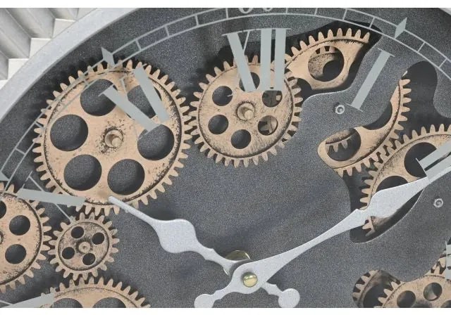 Loft nagyméretű falióra mozgó fogaskerekkel 47x6,4x52 cm ezüst