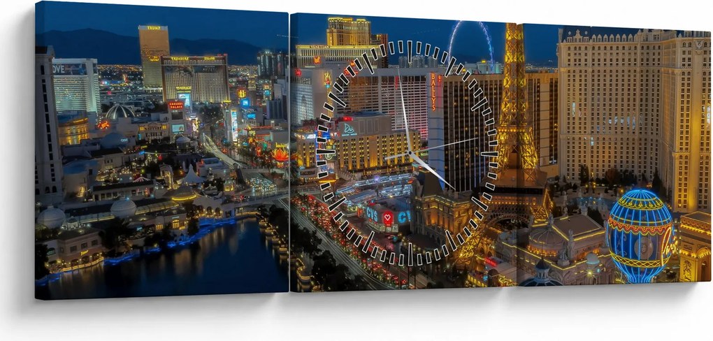 Éjszakai Las Vegas-i kép (órával) (90x30 cm)