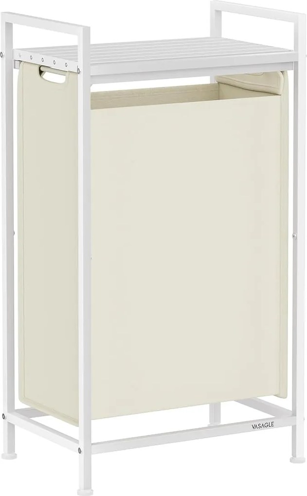 Szabadonálló szennyestartó kosár Songmics 47L bézs fehér fürdőszobai tároló